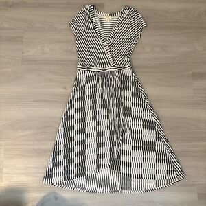 Maeve by Anthropologie Dress Women Striped V Neck Button Detail Midi Size Small